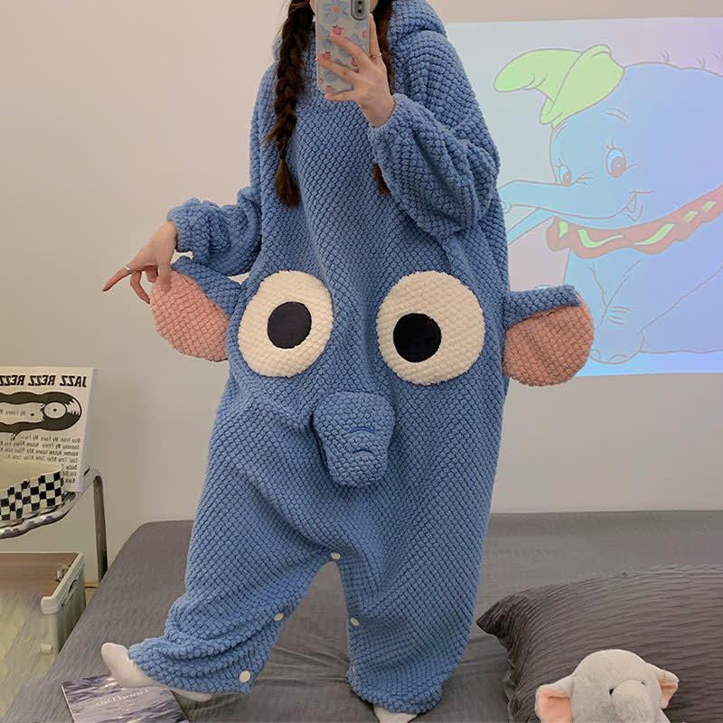 Funny Cartoon Elephant Plush Hooded Jumpsuit Pajamas  |   Pajamas Clothing Blue