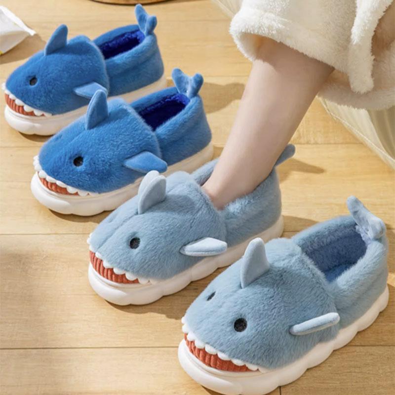 Funny Cartoon Shark Plush Slippers  |   Slippers Shoes Blue A