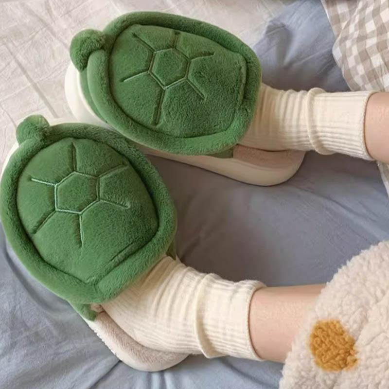 Funny Cartoon Turtle Plush Slippers  |   Slippers Shoes Green