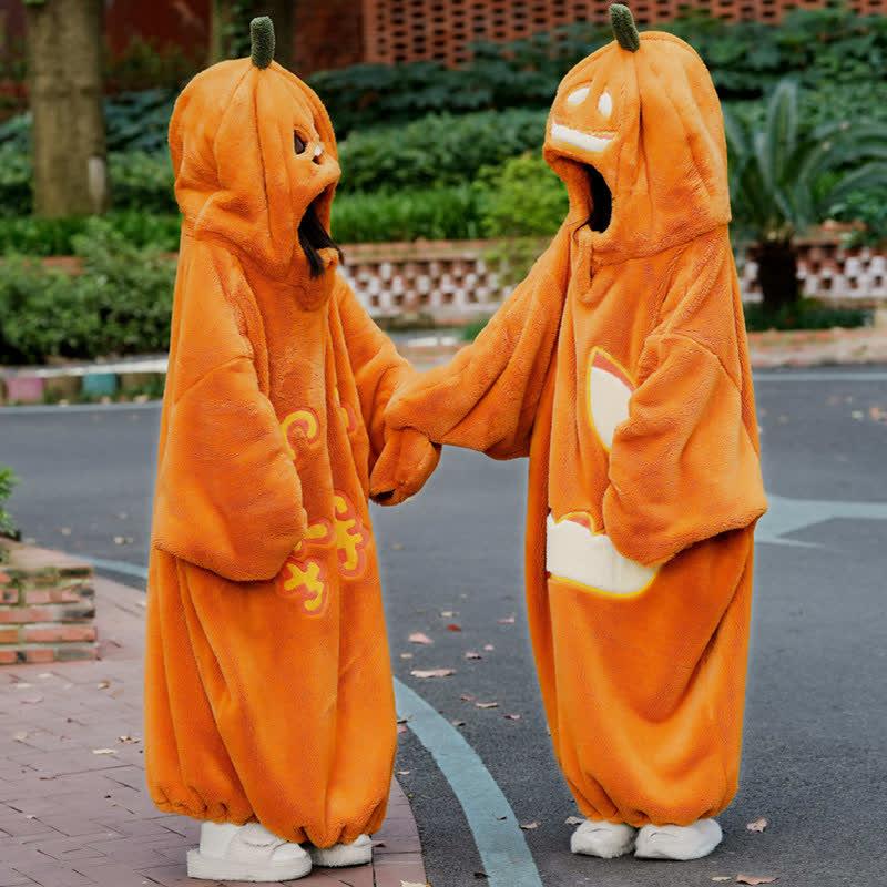 Funny Pumpkin Plush Loose Hooded Pajamas Dress  |   Pajamas Clothing A