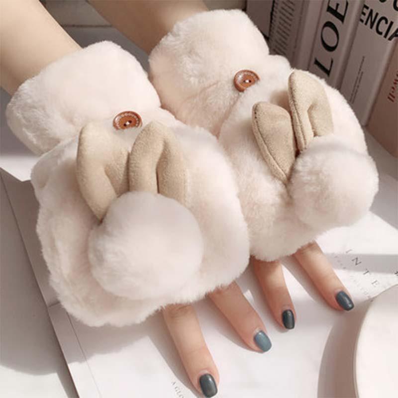 Furry Cartoon Bunny Ears Gloves  |   Hats & Scarfs Accessories Coffee