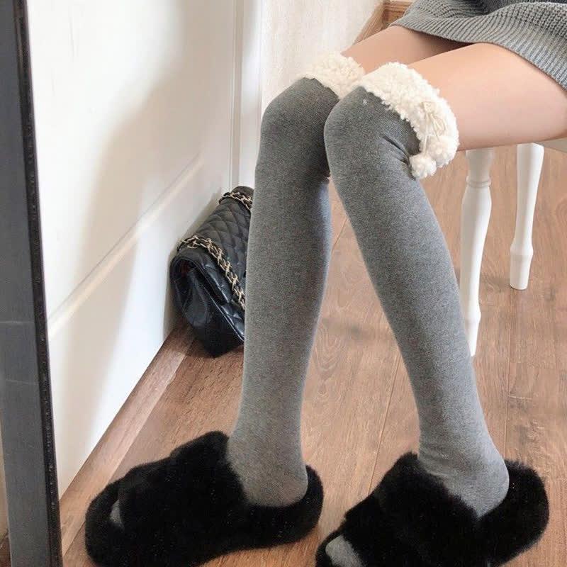 Fuzzy Ball Knit Plush Stockings  |   Socks Accessories Grey