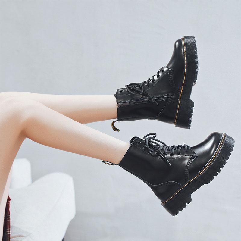 Genuine Leather Platform Lace Up Martin Boots  |   Boots Boots Black