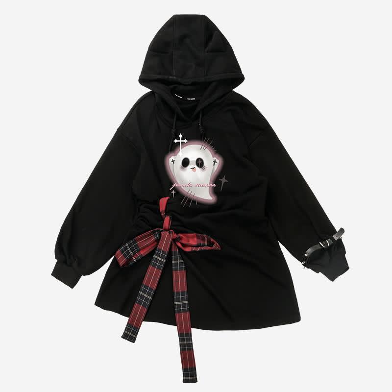 Ghost Print Draw String Car Ears Hooded Sweatshirt Daress  |   Sweatshirts & Hoodies Clothing Black