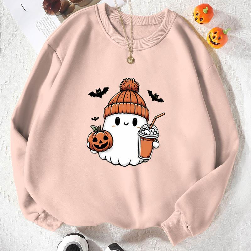 Ghosts Pumpkin Bat Print Casual Loose Sweatshirt  |   Sweatshirts & Hoodies Clothing Black