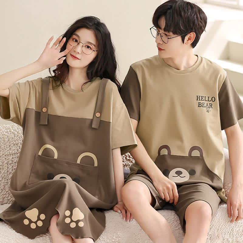 Girlfriend Boyfriend Cartoon Bear Print Colorblock Pajamas Set  |   Pajamas Clothing Pajamas