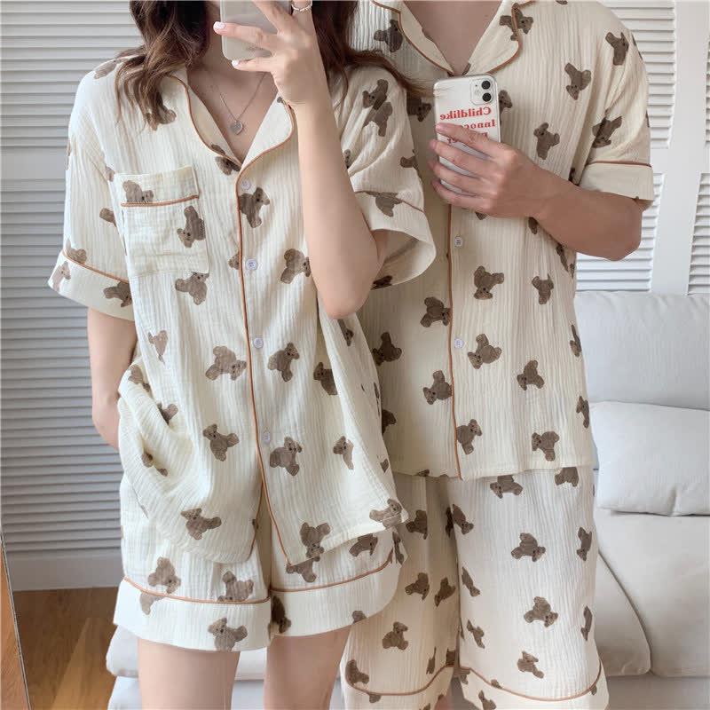 Girlfriend Boyfriend Cartoon Bear Print Summer Pajamas Set  |   Pajamas Clothing Men