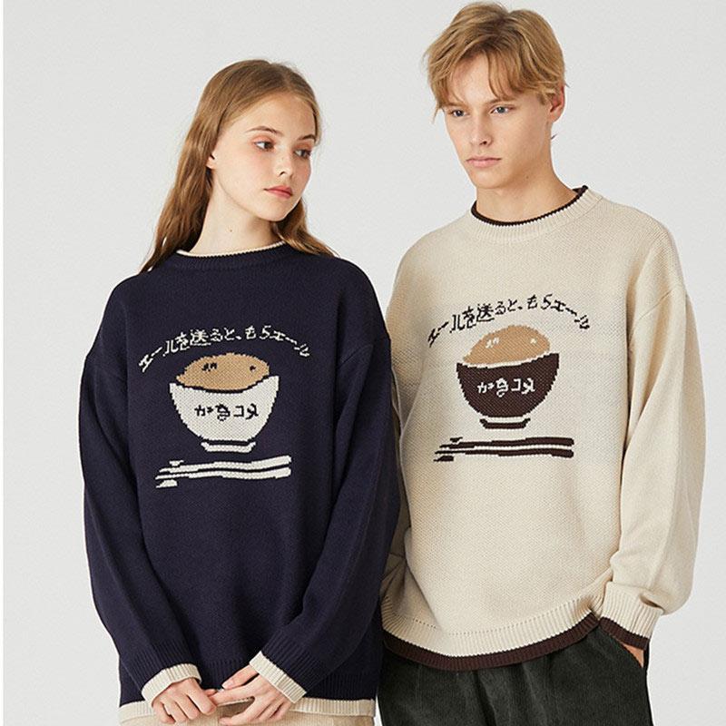 Girlfriend Boyfriend Cartoon Japanese Print Loose Sweater  |   Sweater Clothing Blue