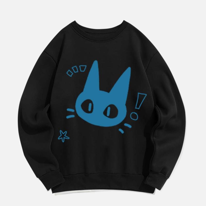 Girlfriend Boyfriend Cat Print Round Collar Sweatshirt  |   Sweatshirts & Hoodies Clothing Black