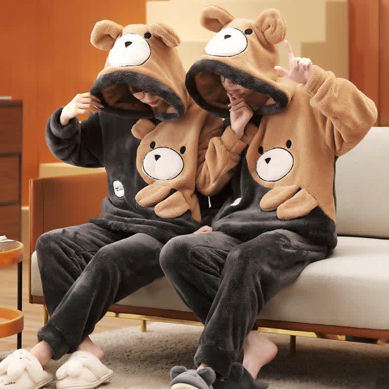 Girlfriend Boyfriend Chic Cartoon Bear Plush Hooded Pajamas Two Pieces Set  |   Pajamas Clothing Pajamas