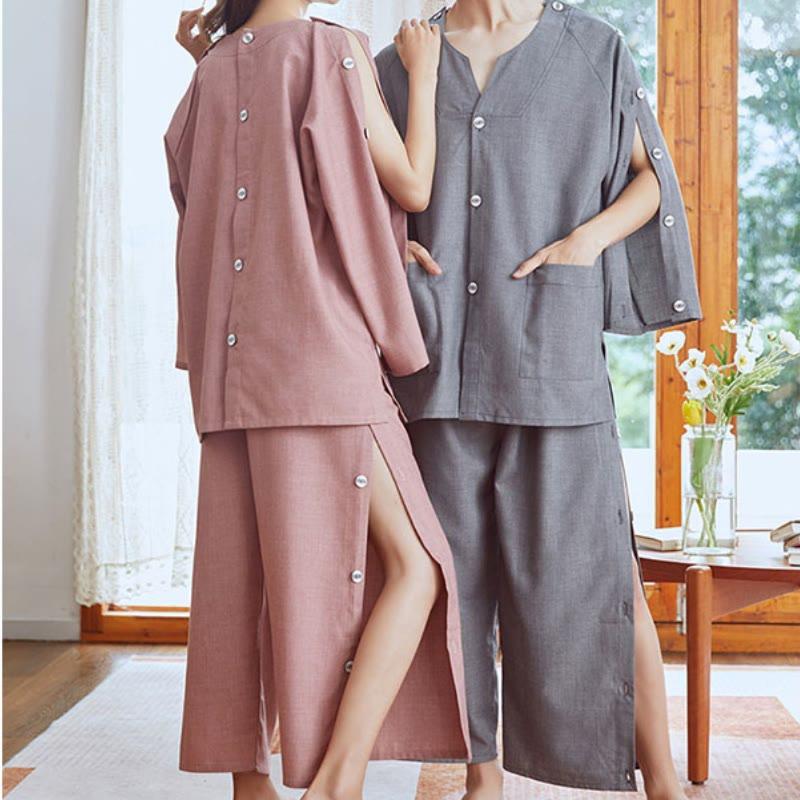 Girlfriend Boyfriend Cotton Solid Color Button Cardigan Pajamas Set  |   Pajamas Clothing Men A