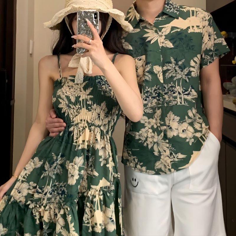 Girlfriend Boyfriend Floral Print Slip Dress T-Shirt Smiley Face Shorts  |   Shorts Clothing Dresses