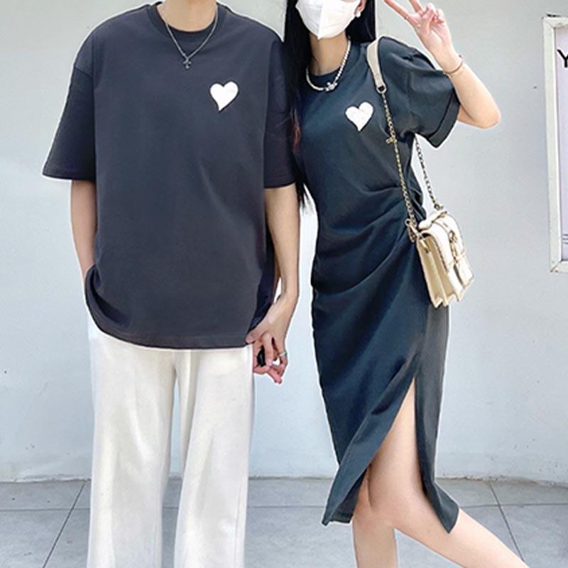 Girlfriend Boyfriend Heart Pattern T-Shirt Slit Dress  |   Dresses Clothing Dresses