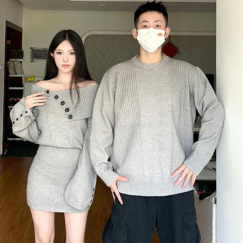 Girlfriend Boyfriend Off The Shoulder Knit Slim Dress Round Collar Sweater  |   Dresses Clothing Dress(Women)