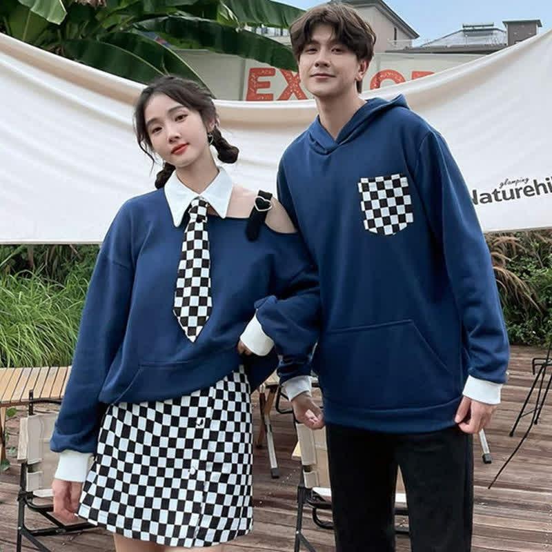 Girlfriend Boyfriend Pocket Hollow Out Sweatshirt Lattice Print Skirt  |   Skirts Clothing Skirt