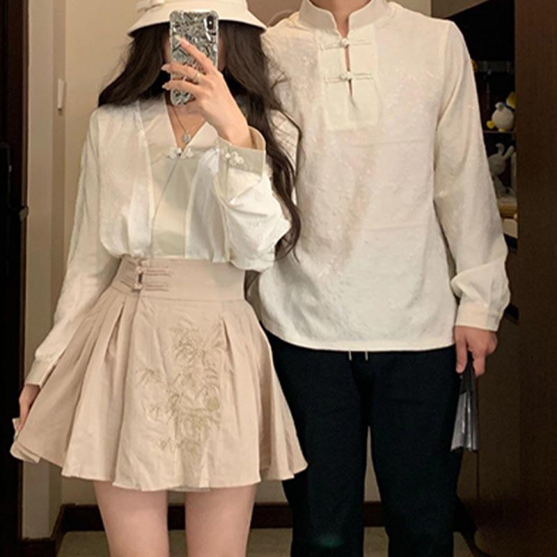 Girlfriend Boyfriend Vintage Button T-Shirt Embroidery Skirt  |   Skirts Clothing Men's Shirt