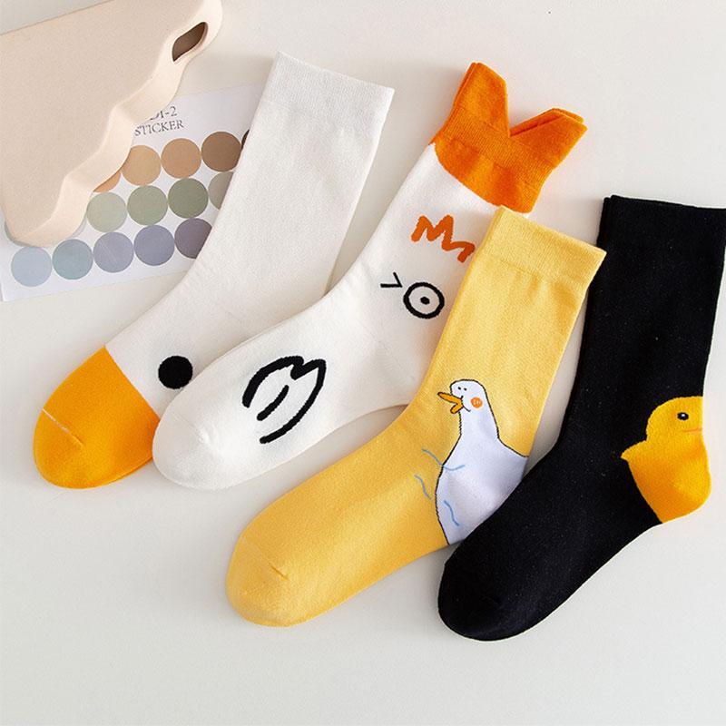 Goose Duck Cartoon Mid-Calf Cotton Socks  |   Socks Accessories Black