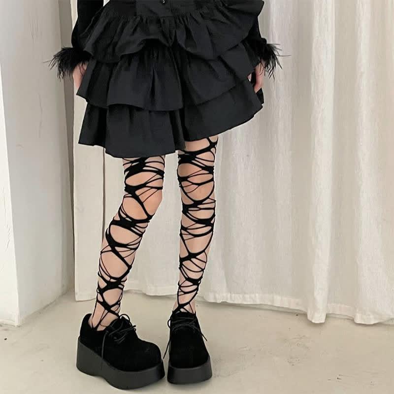 Goth Y2K Hollow Out Ripped Stockings  |   Socks Accessories Black A