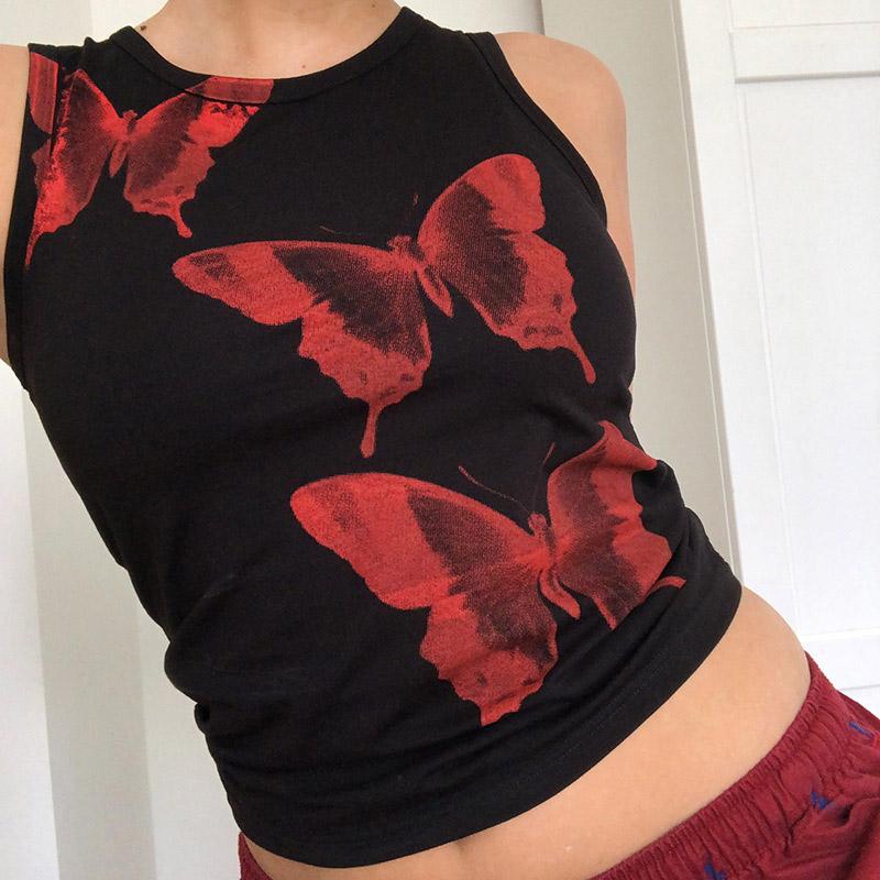 Gothic Butterfly Print Crop Top  |   Crop Tops & Camis Clothing Black