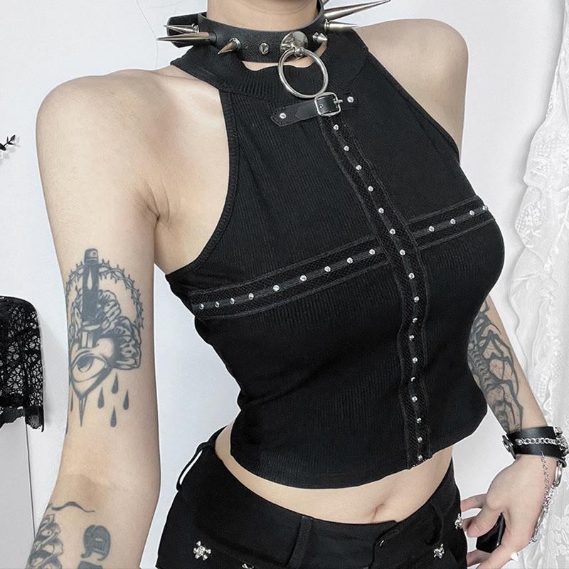 Gothic Cross Print Cami Crop Top  |   Crop Tops & Camis Clothing Black