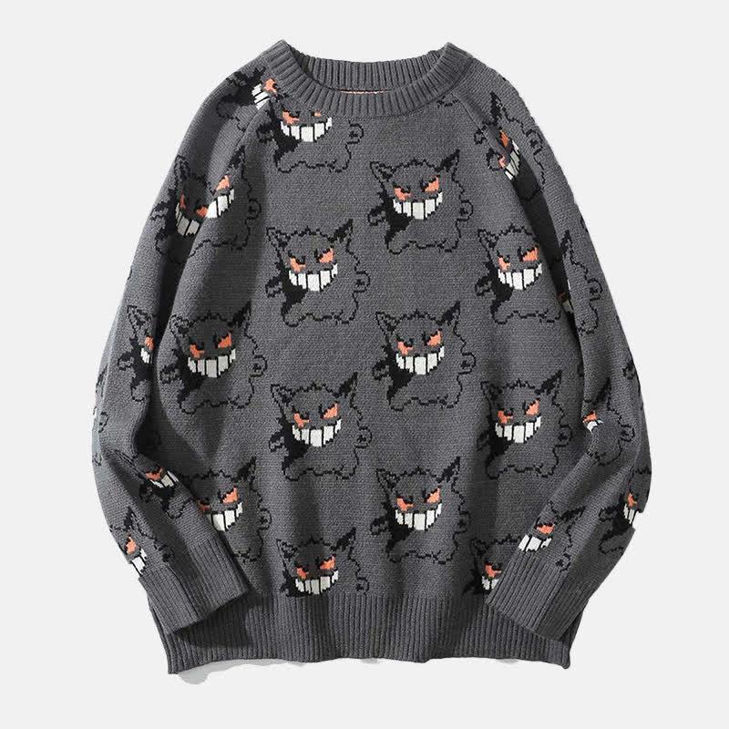 Gothic Monster Pattern Sweater  |   Sweater Clothing Gray