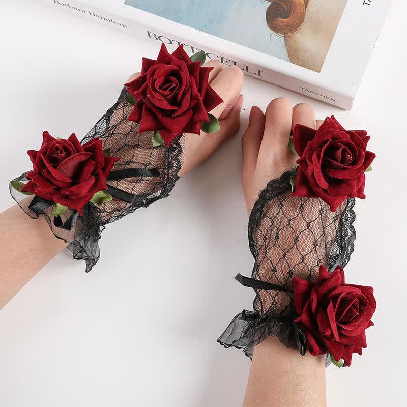 Gothic Rose Lace Fingerless Gloves Bracelet Ring Set Folding Fan  |   Hats & Scarfs Accessories A