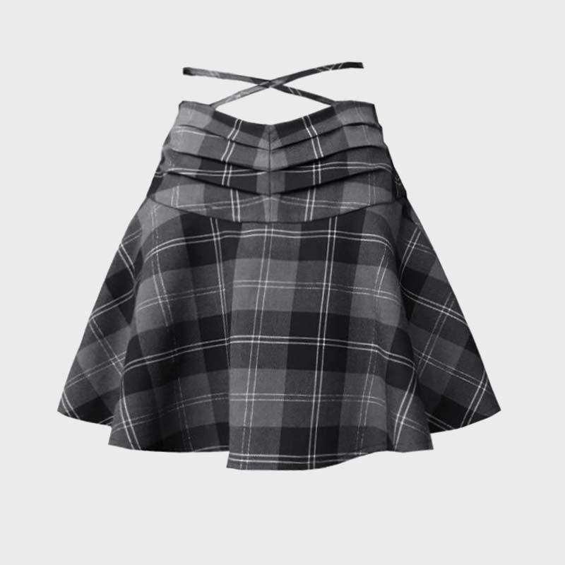 Gothic Ruffled Plaid Print Lace Up Skirt  |   Skirts Clothing Black&Gray