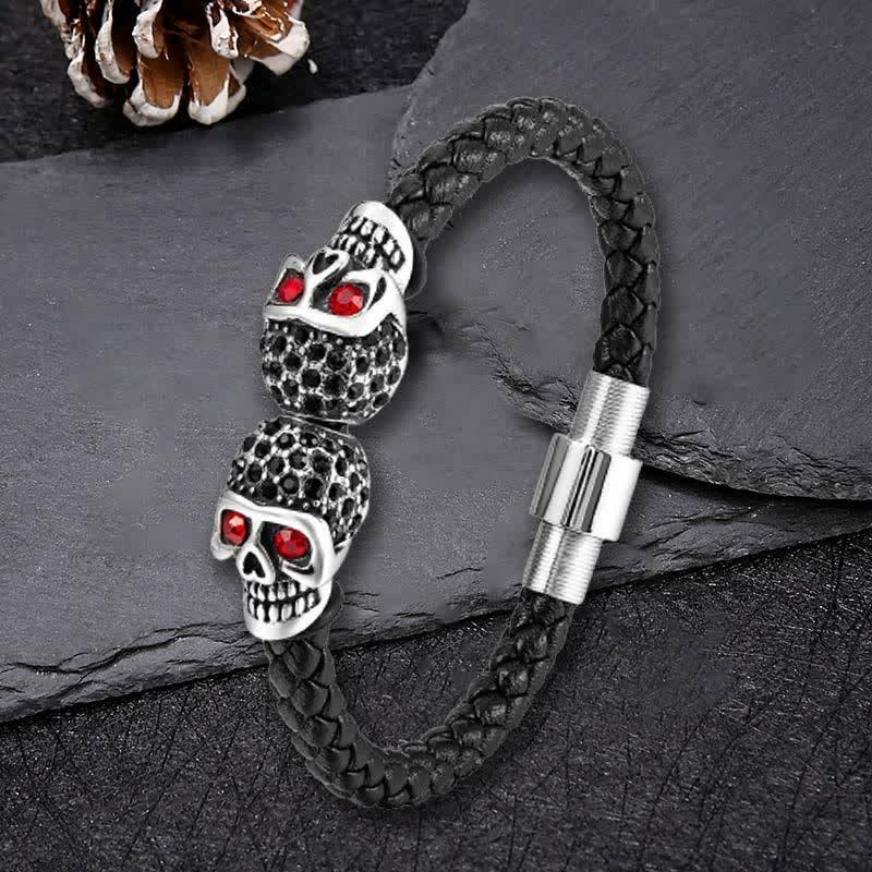 Gothic Skull Design  Leather Rope Bracelet  |   Jewelry Accessories Black B