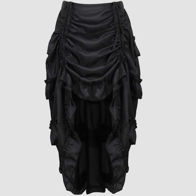 Gothic Steampunk Irregular Shirring Pleated Pirate Skirt  |   Skirts Clothing Black