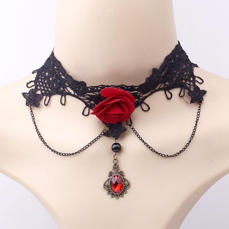 Gothic Vintage Flower Lace Choker Necklace Fingerless Gloves Pendant Earrings  |   Jewelry Accessories Bracelet