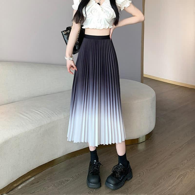 Gradient Color High Waist Pleated Skirt  |   Skirts Clothing Dark Blue