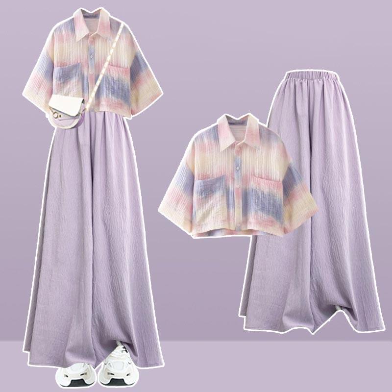 Gradient Shirt Pure Color Skirt  |   Skirts Clothing Set