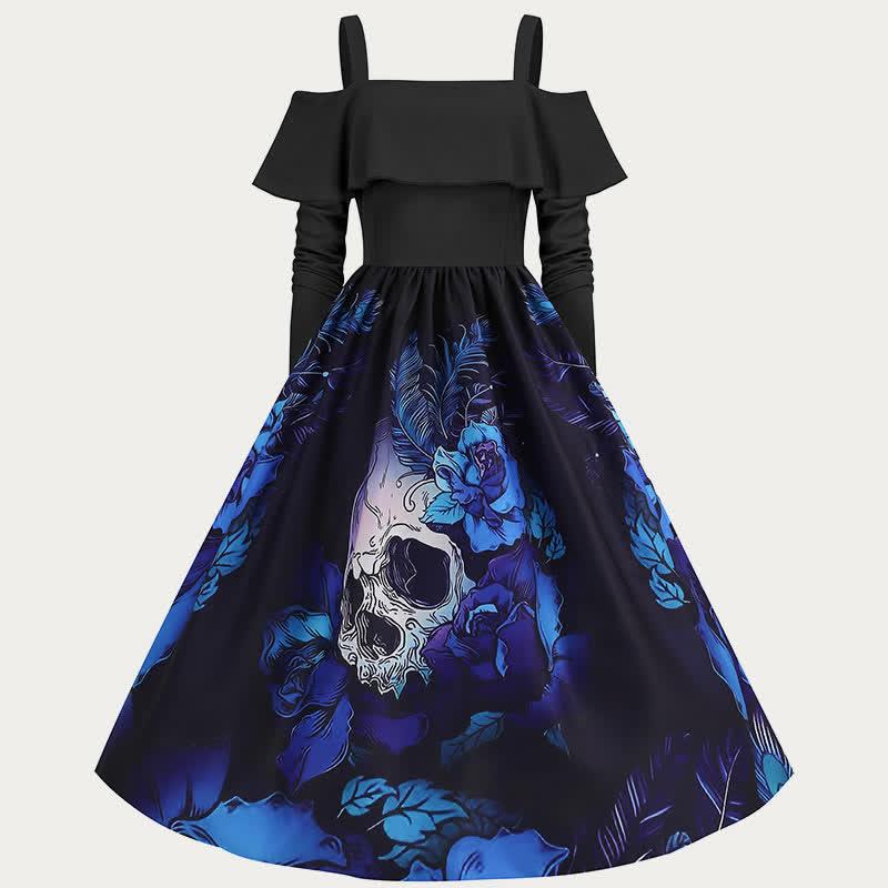 Halloween Printed Off The Shoulder Long Sleeve Dress  |   Dresses Clothing Color A