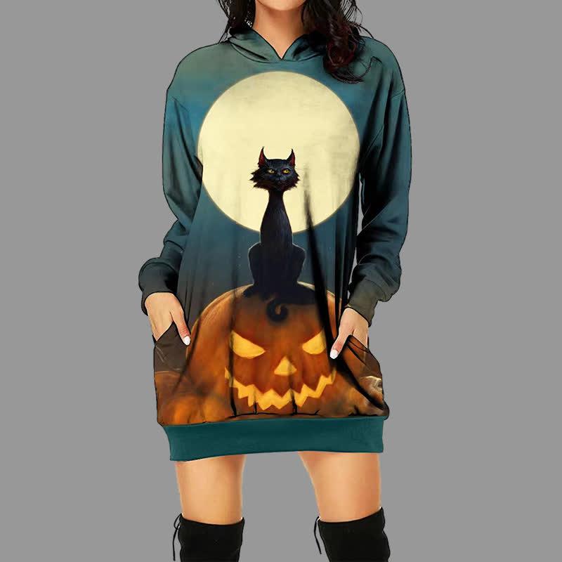 Halloween Pumpkin Black Cat 3D Print Long Sleeve Pocketed Hoodie  |   Sweatshirts & Hoodies Clothing A