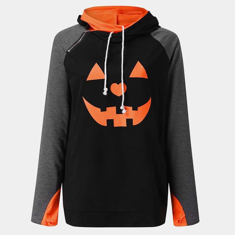 Halloween Pumpkin Print Oversize Hoodie Sweatshirt  |   Sweatshirts & Hoodies Clothing Black