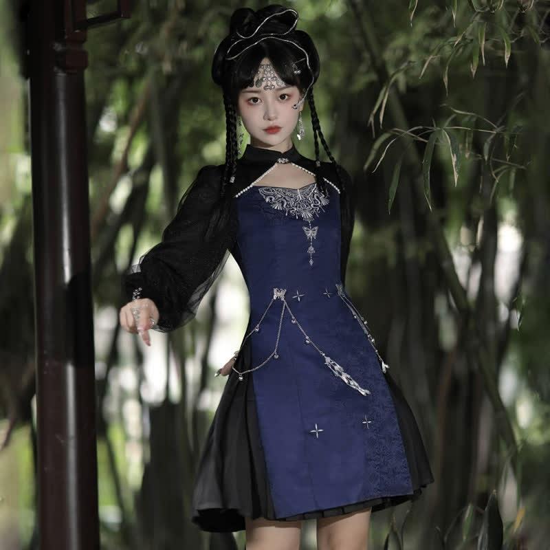 Han Costume Vintage Embroidery Butterfly Chain Decor Dress  |   Dresses Clothing Dresses