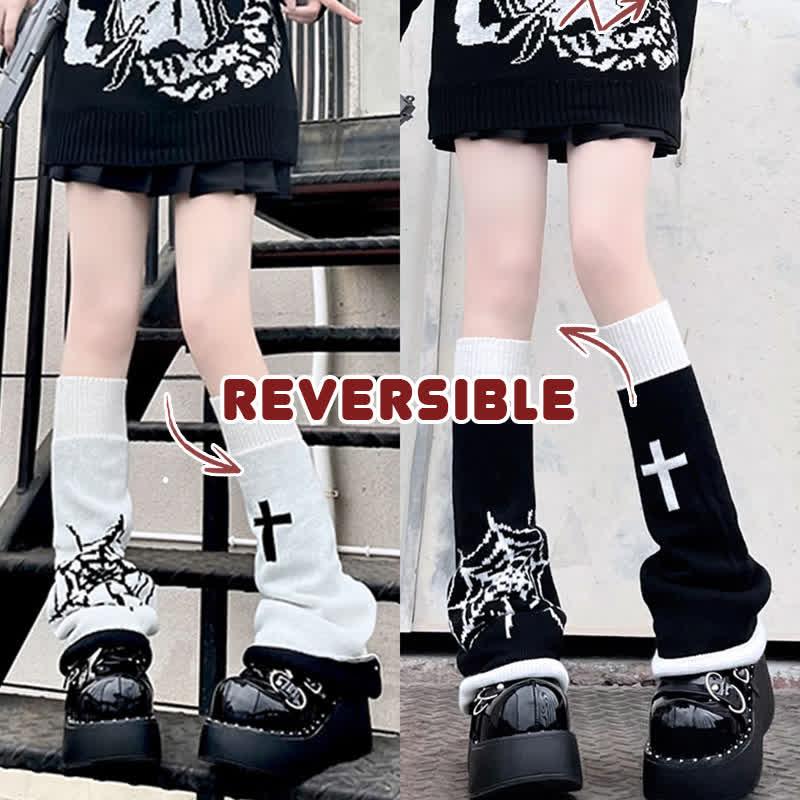 Harajuku Y2K Cross Spider Web Print Reversible Leg Warmers Socks  |   Socks Accessories Socks