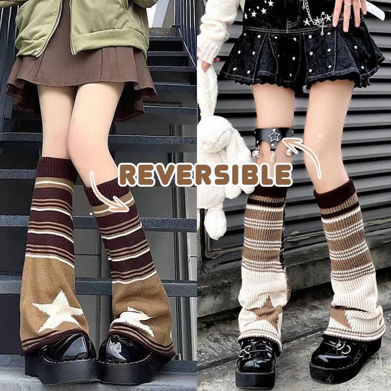 Harajuku Y2K Stripe Star Print Reversible Leg Warmers Socks  |   Socks Accessories Coffee