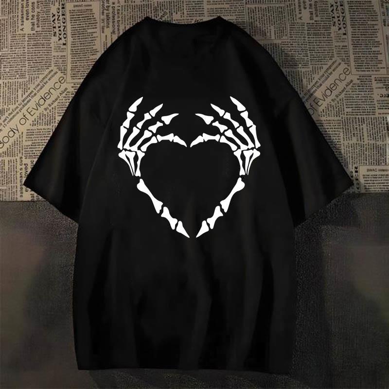 Heart Print Casual Short Sleeve T-Shirt  |   T-Shirts Clothing Black