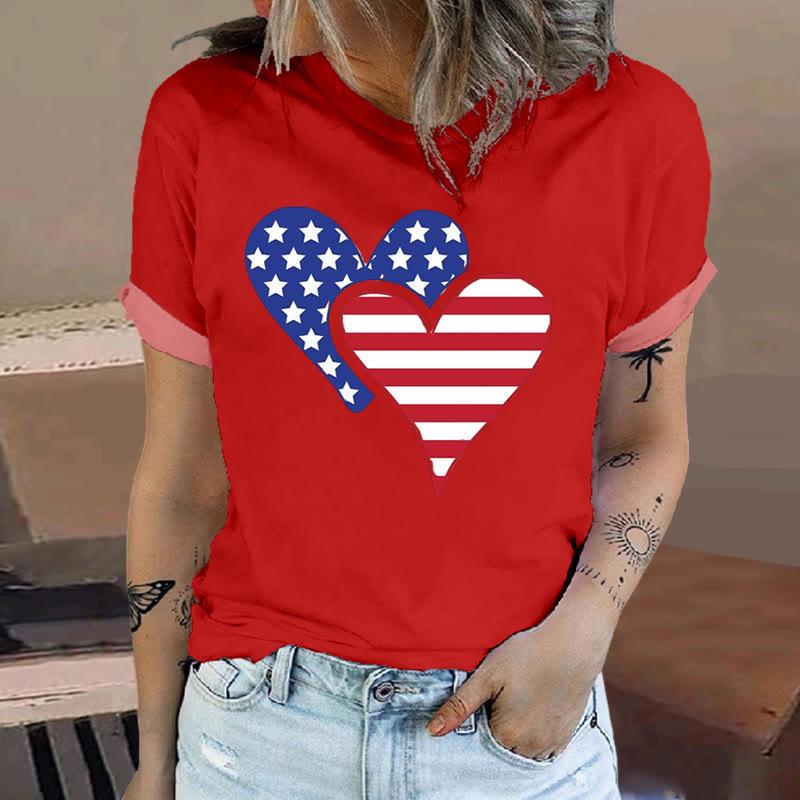 Heart Print Short Sleeve T-Shirt  |   T-Shirts Clothing Red