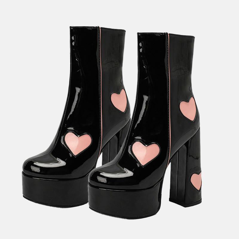 Heart Print Slip-On Platform Boots  |   Boots Boots Black