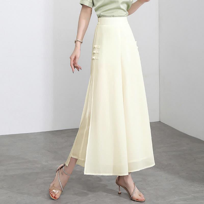 High Waist Buckle Chiffon Split Wide Leg Pants  |   Pants Clothing Apricot