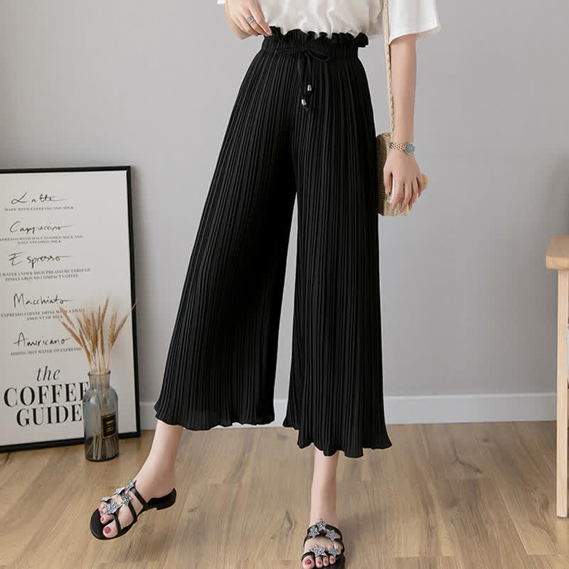 High Waist Chiffon Wide Leg Pleated Casual Pants  |   Pants Clothing Apricot