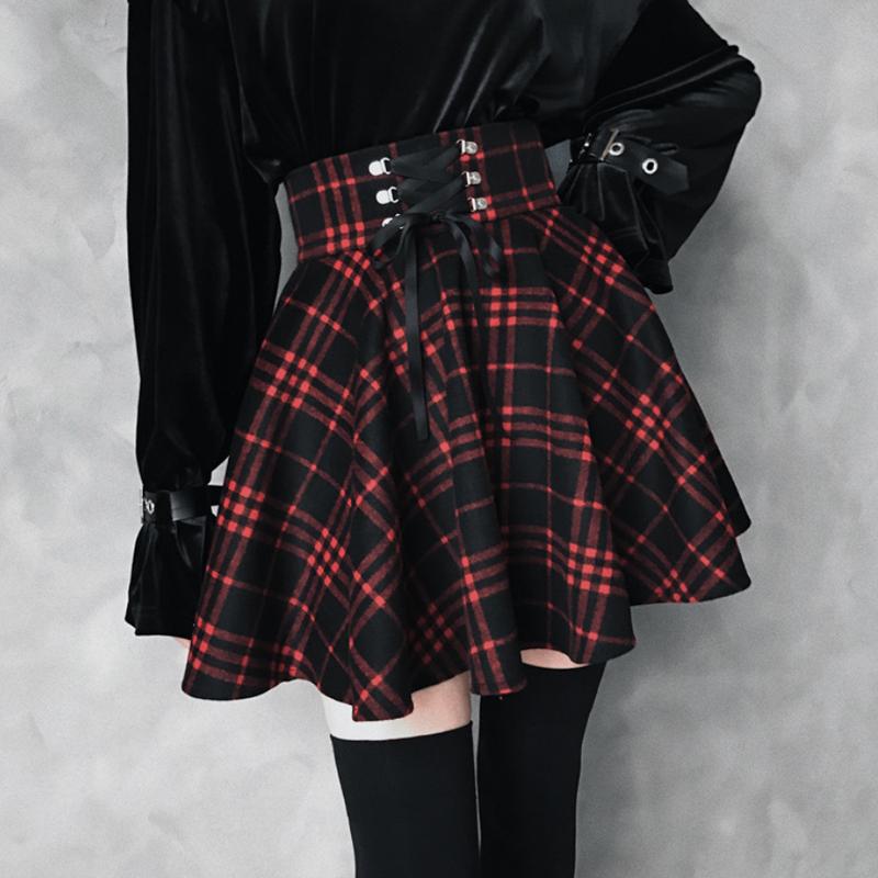 High Waist Plaid Mini Skirt  |   Skirts Clothing Red & Black