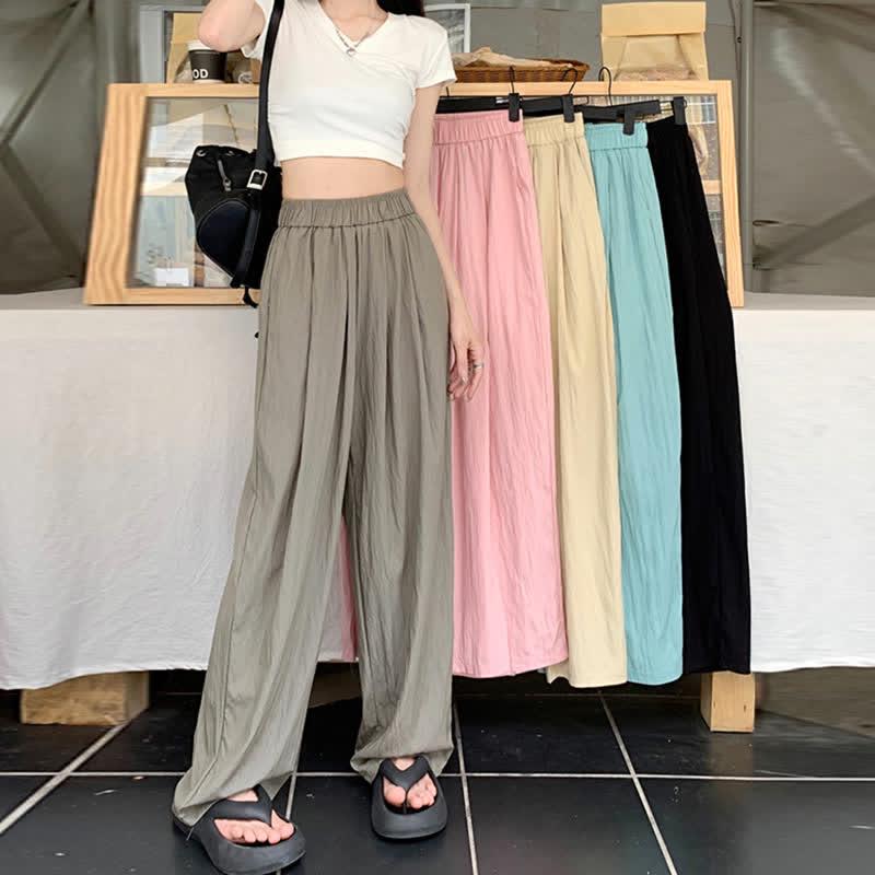 High Waist Pocketed Casual Wide Leg Pants  |   Pants Clothing Apricot