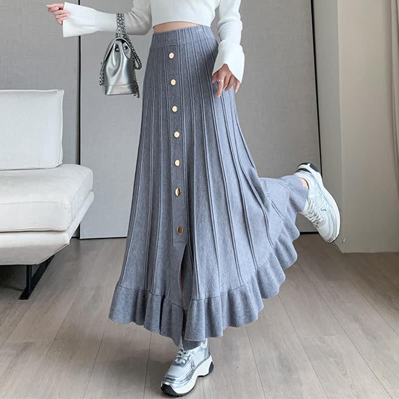 High Waist Pure Color Button Front Knit Skirt  |   Skirts Clothing Apricot