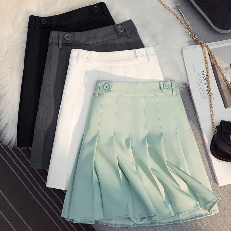 High Waist Pure Color Pleated Skirt  |   Skirts Clothing Black