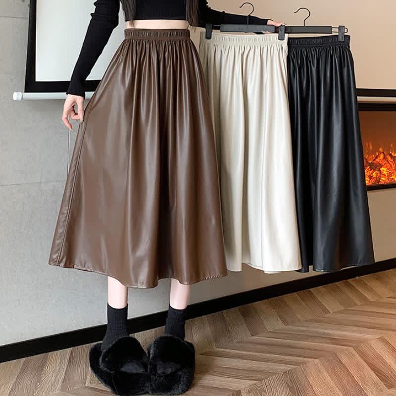 High Waist Pure Color Pu Skirt  |   Skirts Clothing Apricot