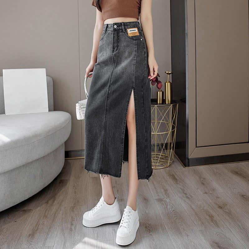 High Waist Side Split Denim Skirt  |   Skirts Clothing Black