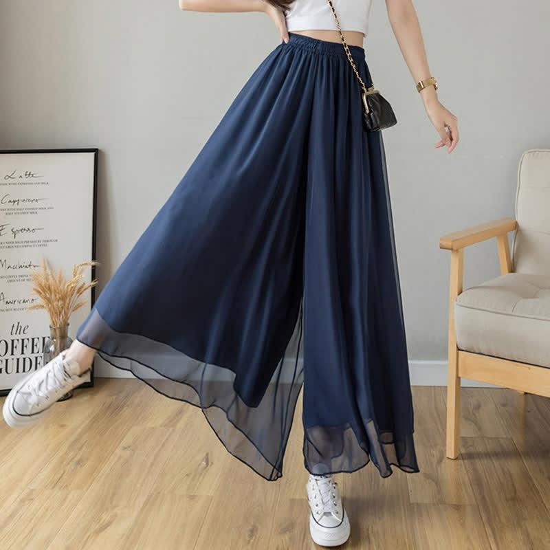 High Waist Wide Leg Chiffon Palazzo Pants  |   Pants Clothing Apricot